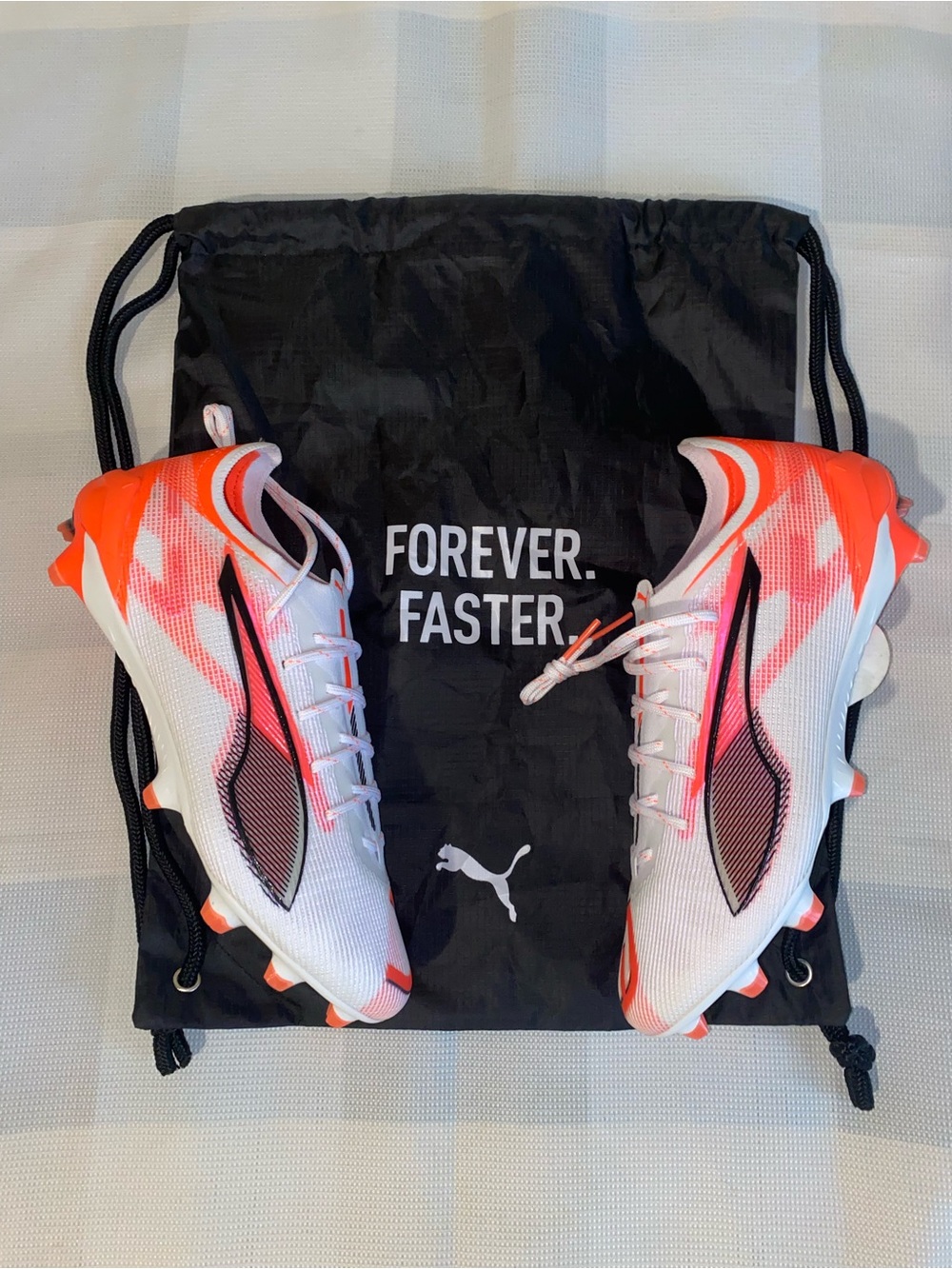 Puma Soccer Cleats - White with Neon Orange and Black Accents